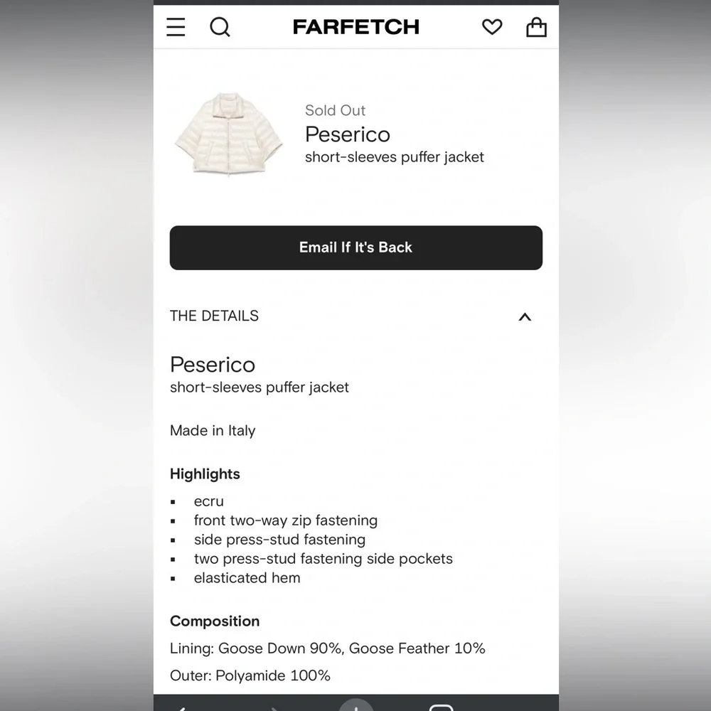 Peserico Cream Ecru Short-Sleeved Goose Down Puffer Jacket size 42 - Picture 13 of 13